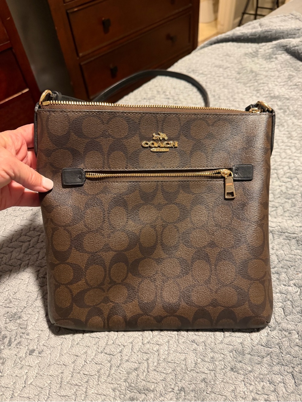 Coach Brown Signature Canvas Crossbody with Gold Hardware